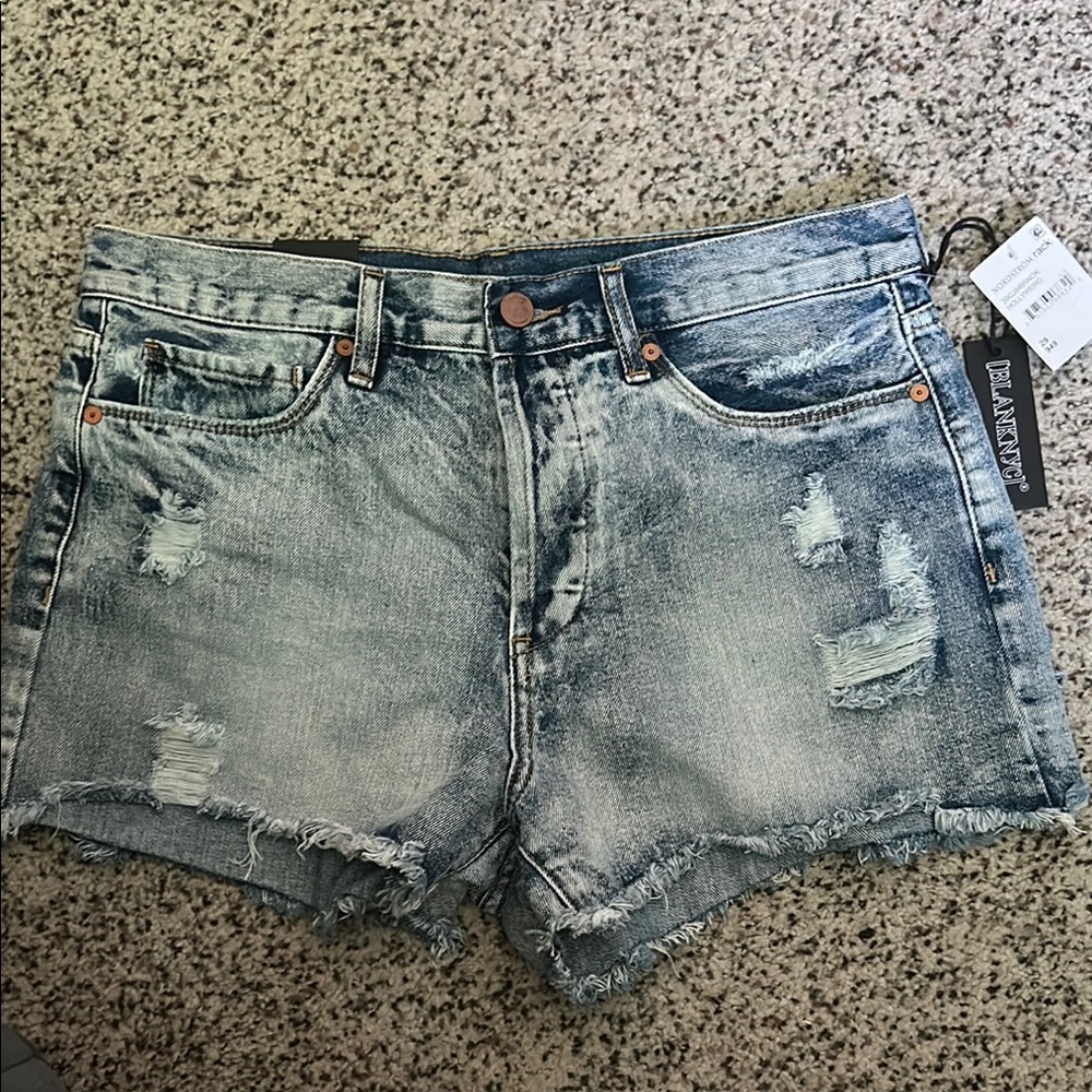 Blank NYC Blue Jean Shorts Distressed Cut-Off